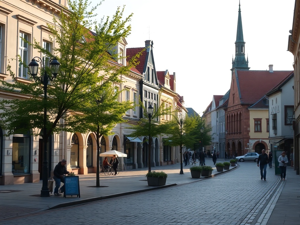 Mapa pokazująca infrastrukturę i usługi w Radziejowie, kluczowe obiekty jak sklepy i apteki.